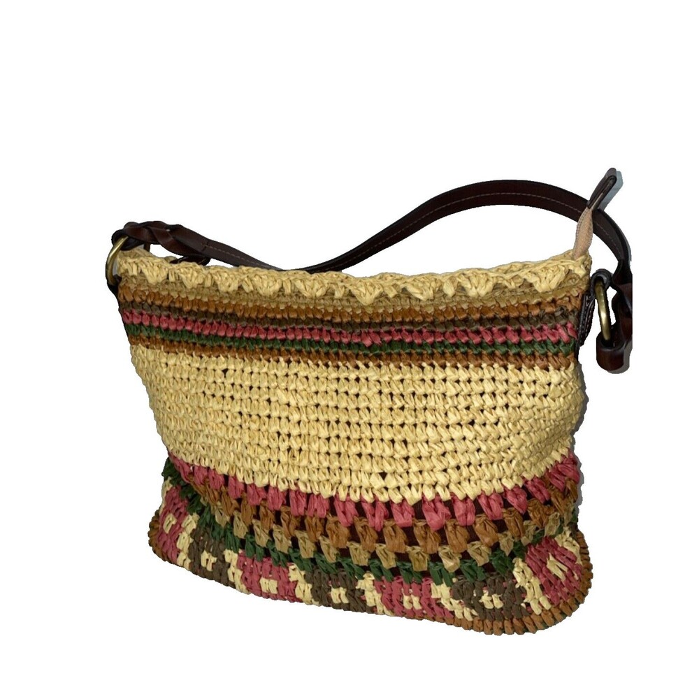 St. John's Bay Basket Shoulder Bag Woven Straw NWOT Striped